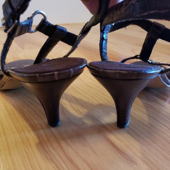 Leather Crocodile Embossed Dress Shoes Size 10 Gladiator Harness Strappy Heels - Picture 9 of 14